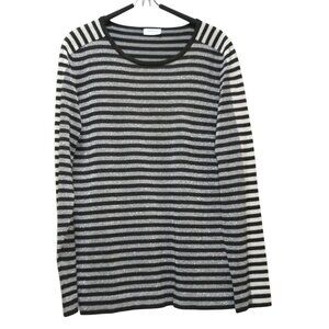 Akris Punto Sweater Womens 10 Silver Black Stripe Wool‎ Blend Designer Luxury